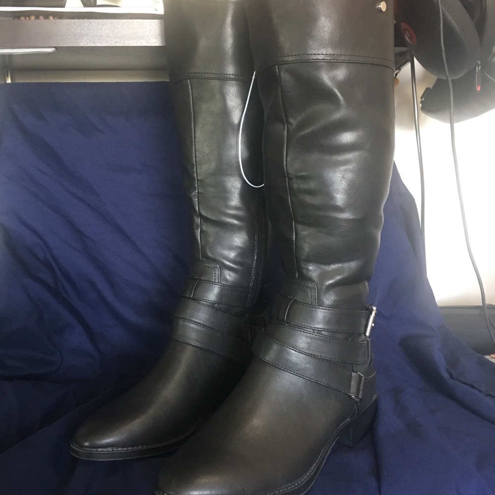 Merona sat night strappy idgaf full zip blk boots